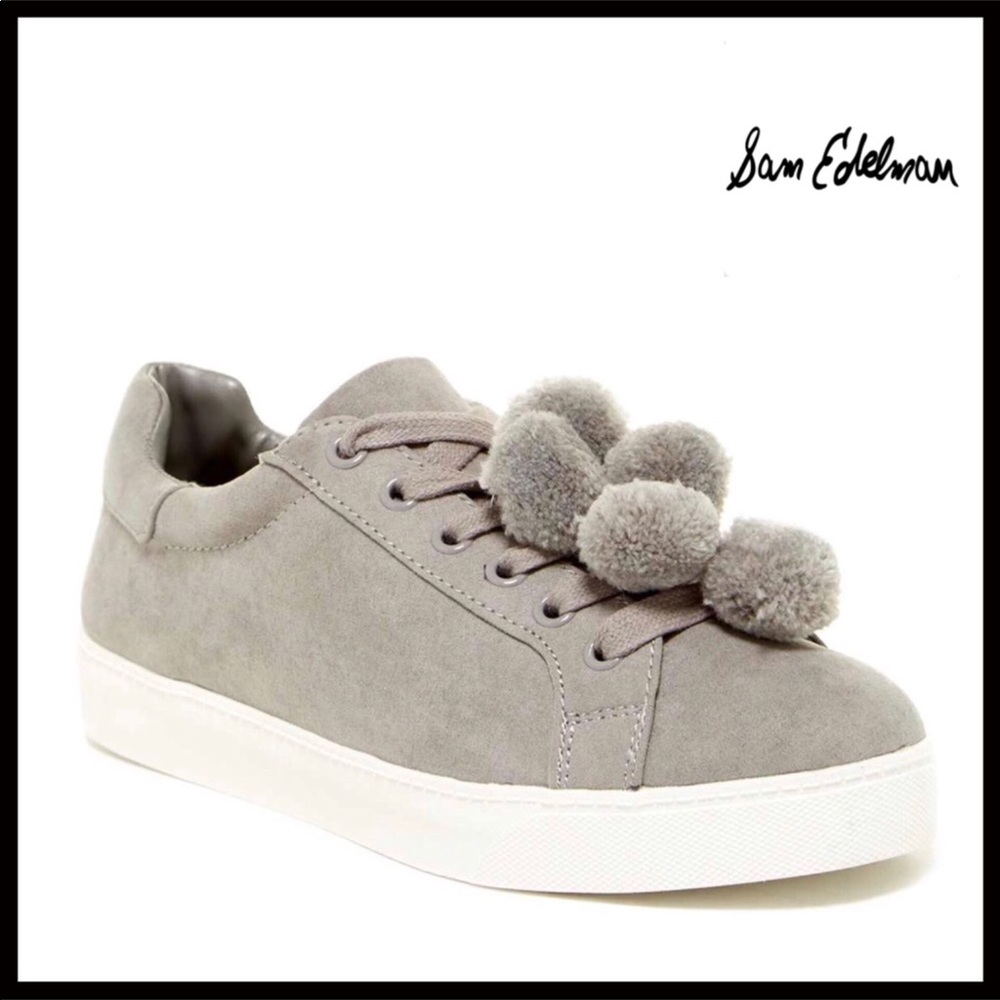SAM EDELMAN LUXE GREY POM POM FLAT SNEAKERS - Picture 8 of 8